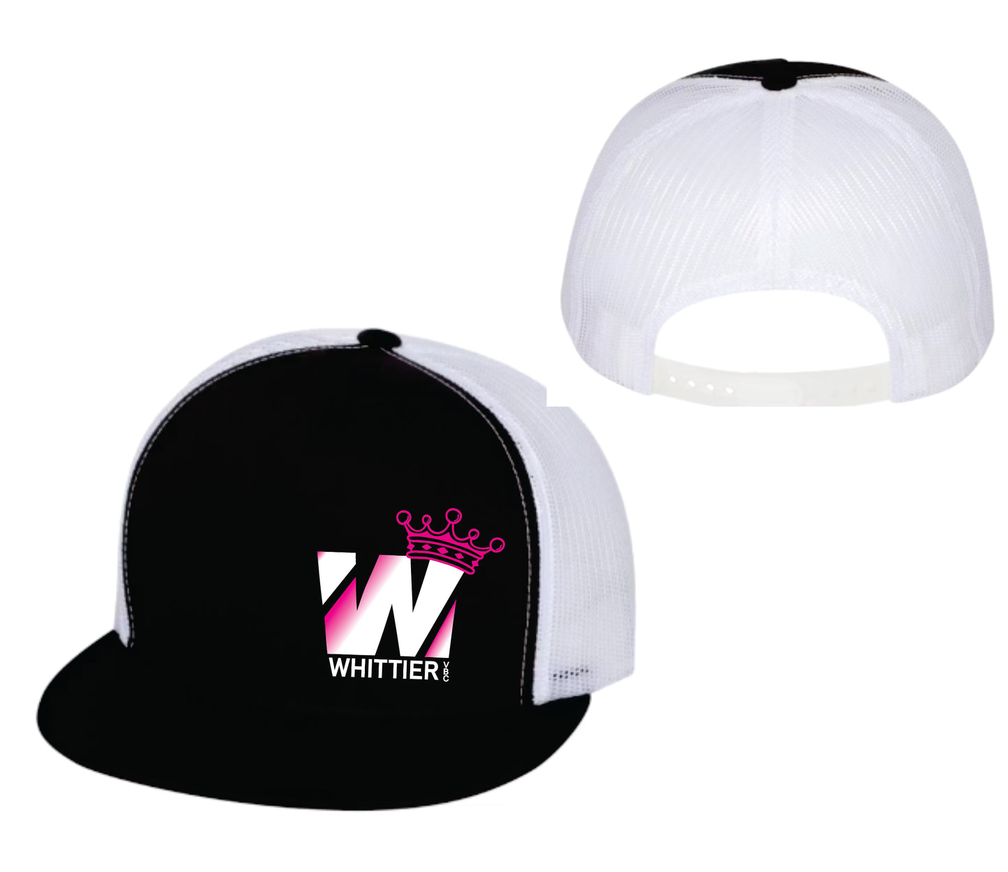 WVBC Flat Bill hats with PINK Whittier Logo