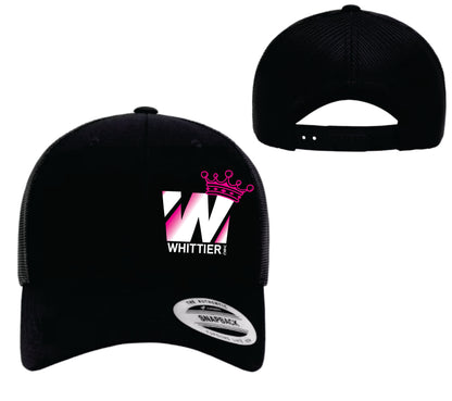 WVBC trucker hats with PINK Whittier Logo