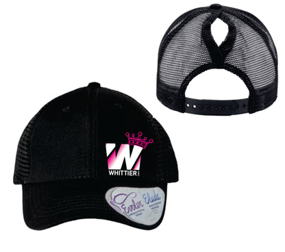 WVBC Pony Tail trucker hats with PINK Whittier Logo