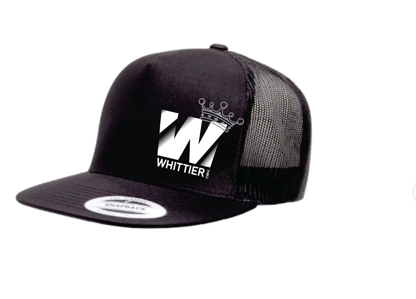 WVBC Flat Bill hats with WHITE Whittier Logo