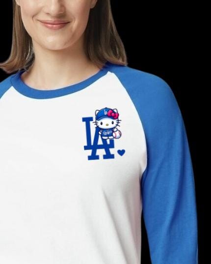 Hello Kitty LA Dodgers Raglan shirt, baseball world series champions - loose fitting
