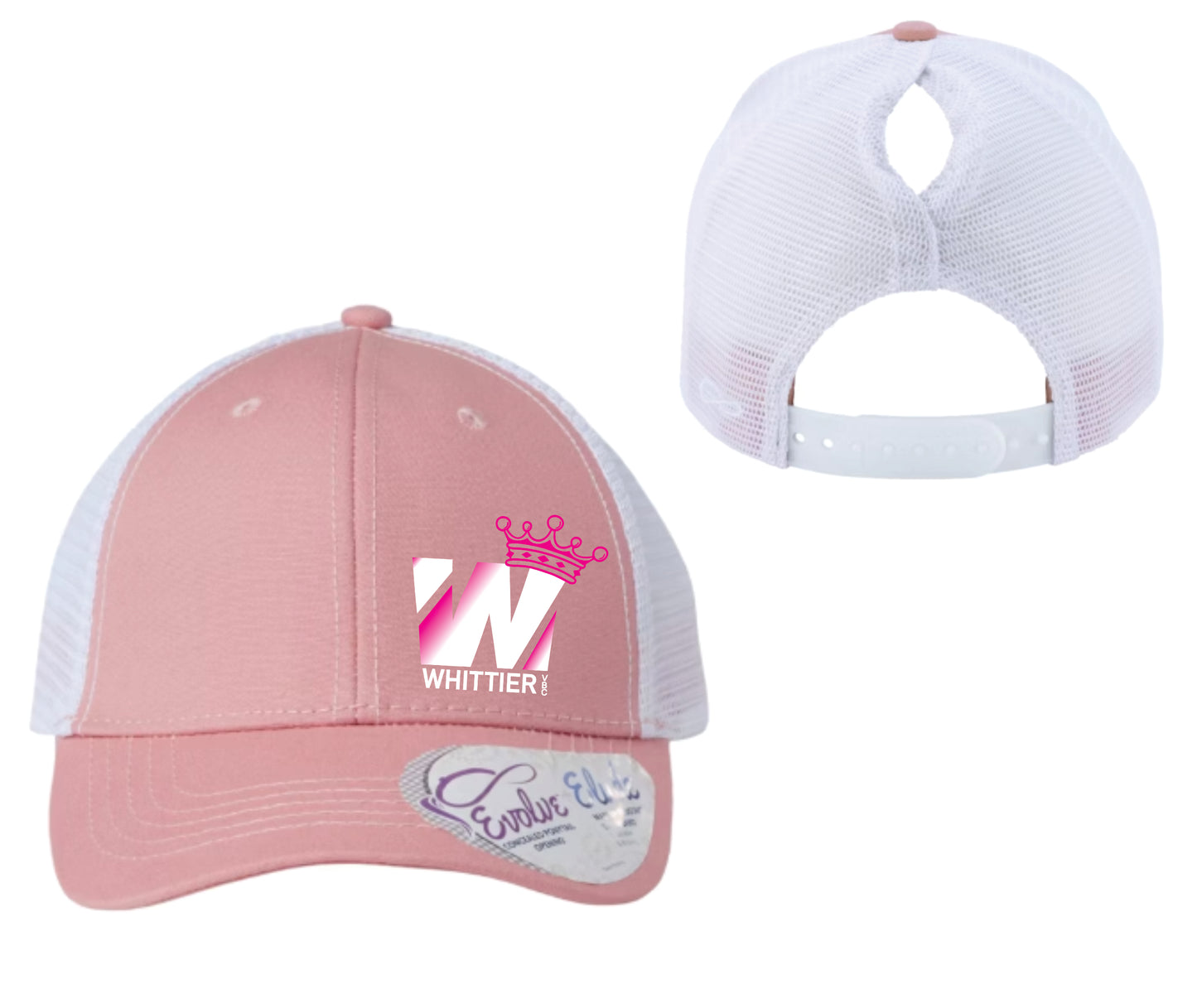 WVBC Pony Tail trucker hats with PINK Whittier Logo